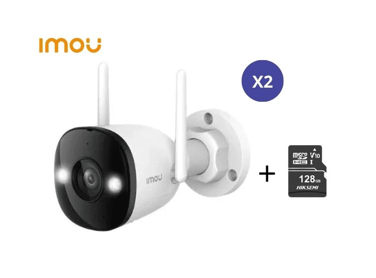KIT DE 2 CÁMARA SEGURIDAD PARA EXTERIORES BULLET 3 3K 5MP + MICRO SD 128GB FULL COLOR PT IP67 IMOU - 1