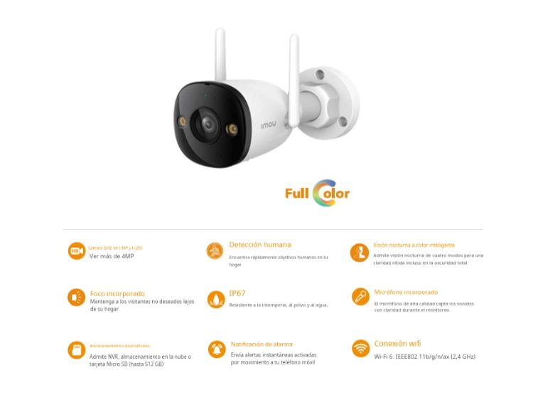 KIT DE 2 CÁMARA SEGURIDAD PARA EXTERIORES BULLET 3 3K 5MP + MICRO SD 128GB FULL COLOR PT IP67 IMOU - 3