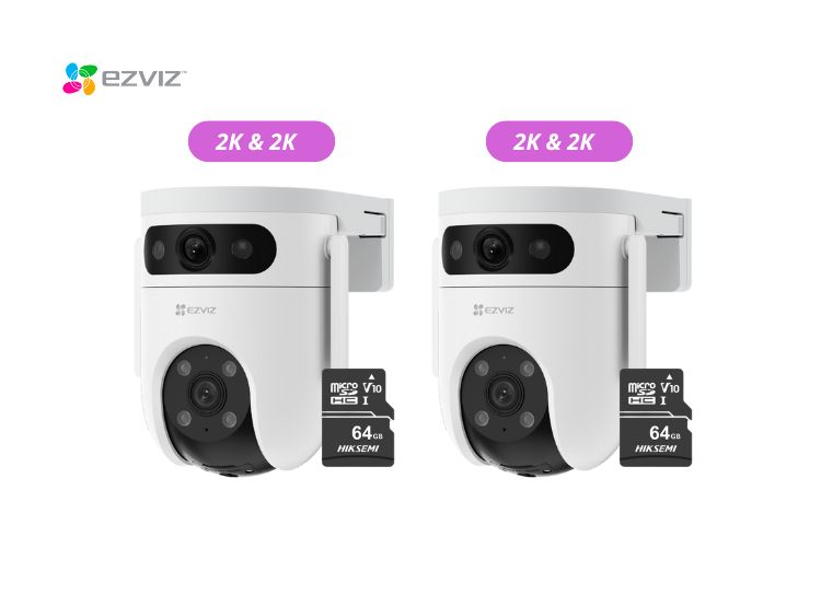 KIT DE 2 CÁMARA DE SEGURIDAD WIFI H9C 2K Y 2K  + MICRO SD 64GB PARA EXTERIORES EZVIZ - 1