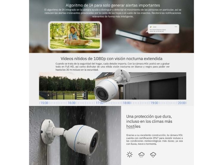 KIT DE 3 CÁMARA DE SEGURIDAD WIFI H3C FULL HD PARA EXTERIORES EZVIZ - 3