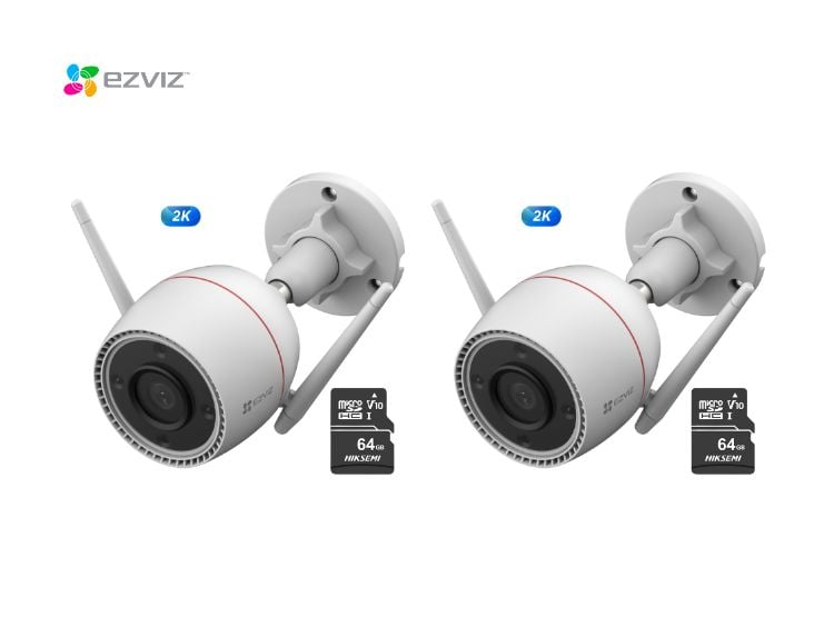 KIT DE 2 CÁMARA DE SEGURIDAD WIFI H3C 2K 3MP + MICRO SD 64GB PARA EXTERIORES EZVIZ - 1
