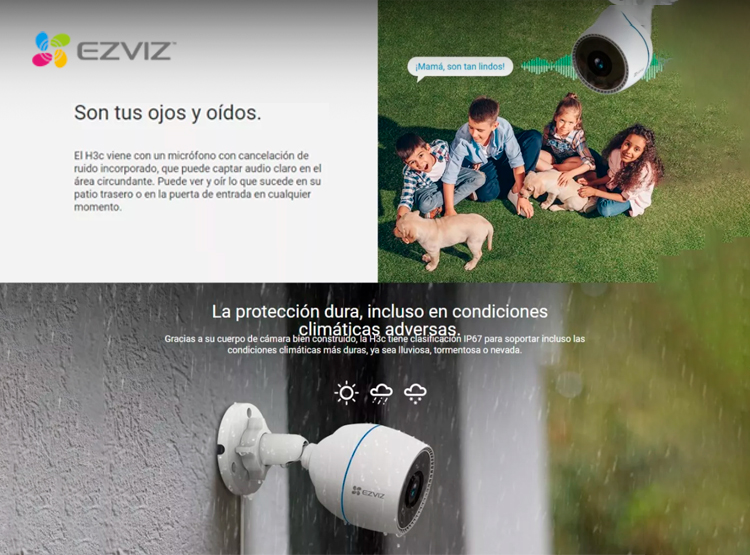 KIT DE 2 CÁMARA DE SEGURIDAD WIFI H3C 2K 3MP + MICRO SD 64GB PARA EXTERIORES EZVIZ - 3