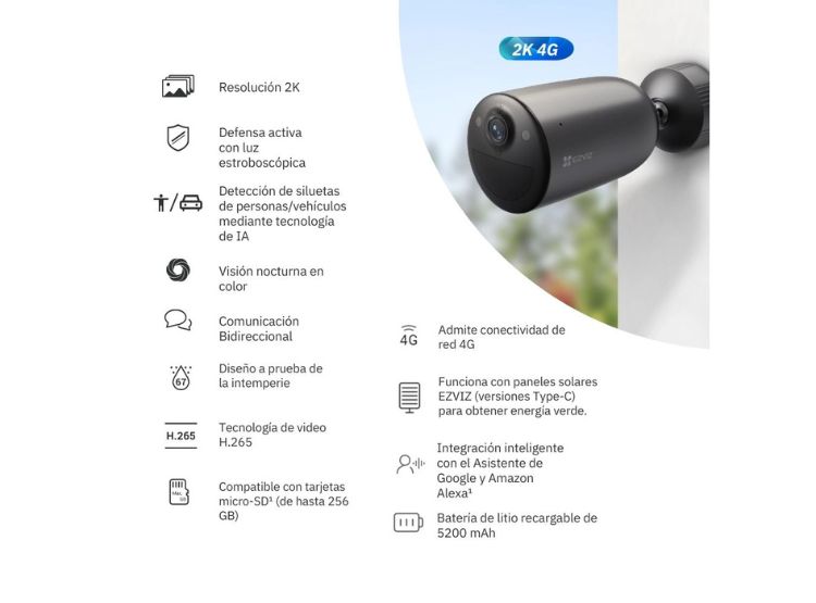 CÁMARA SEGURIDAD EB3 4G 2K + MICRO SD 128GB BATERIA PARA EXTERIOR EZVIZ - 2