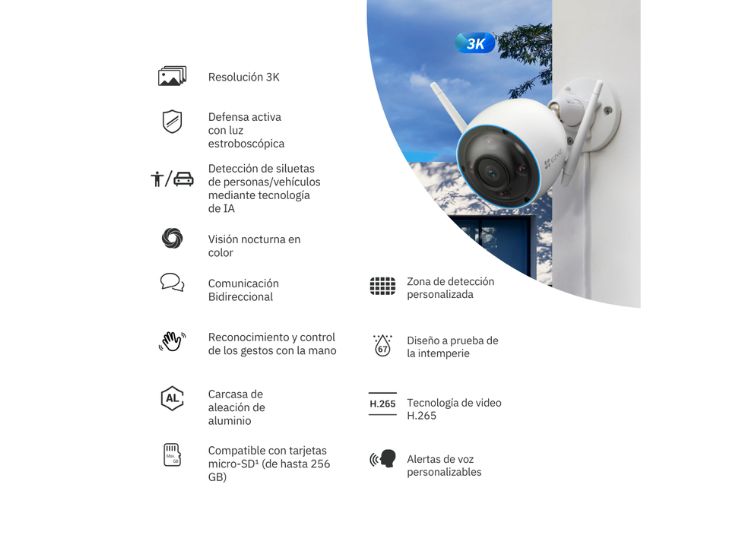 CÁMARA DE SEGURIDAD EZVIZ H3 3K + MICRO SD 128GB LENTE FIJO WIFI PARA EXTERIORES EZVIZ - 2
