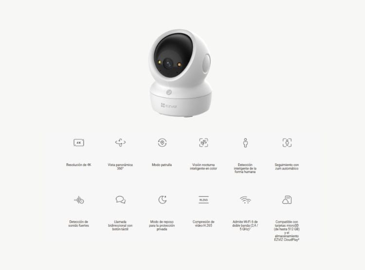 CÁMARA DE SEGURIDAD WIFI H6C 4K 8MP + MICRO SD 128GB PARA INTERIORES EZVIZ - 2