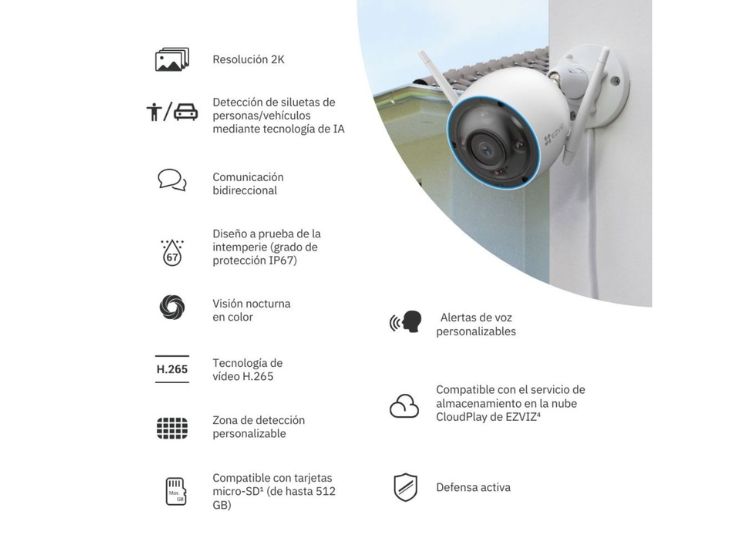 CÁMARA DE SEGURIDAD EZVIZ H3 2K + MICRO SD64GB LENTE FIJO WIFI PARA EXTERIORES EZVIZ - 2