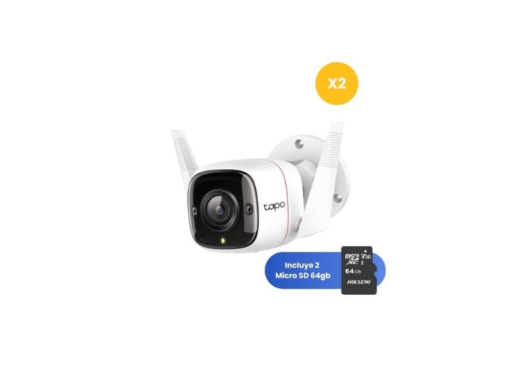 KIT DE 2 CÁMARA SEGURIDAD TAPO C310 + MICRO SD 64GB PARA EXTERIORES LENTE FIJO - 1