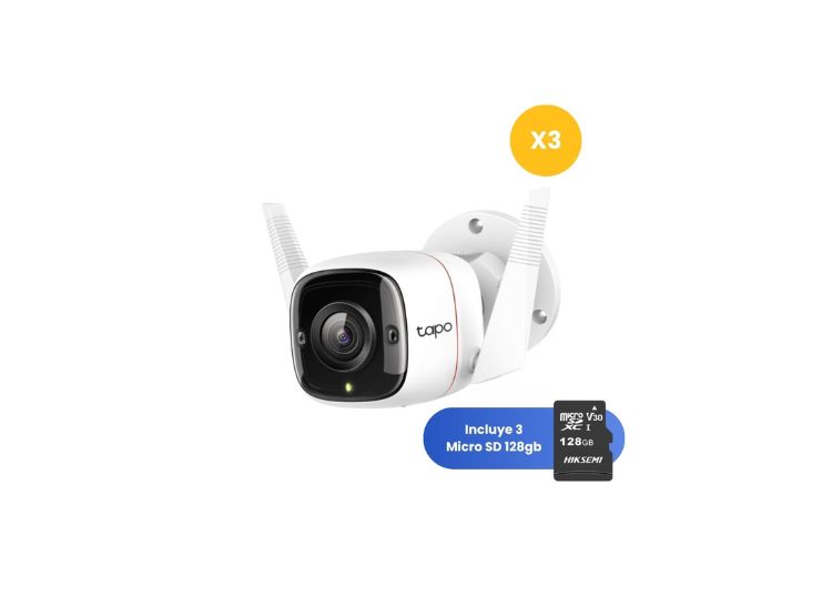 KIT DE 3 CÁMARA SEGURIDAD TAPO C310 + MICRO SD 128GB PARA EXTERIORES LENTE FIJO - 1