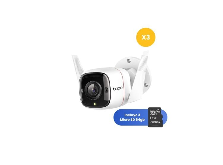 KIT DE 3 CÁMARA SEGURIDAD TAPO C310 + MICRO SD 64GB PARA EXTERIORES LENTE FIJO - 1