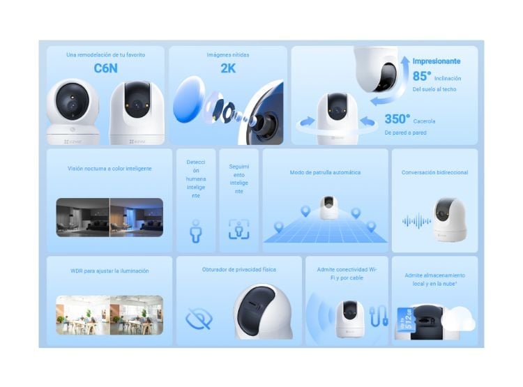CÁMARA SEGURIDAD EZVIZ C6N G1 2K 3MP + MICRO SD 128GB WIFI USO INTERIOR 350° - 3