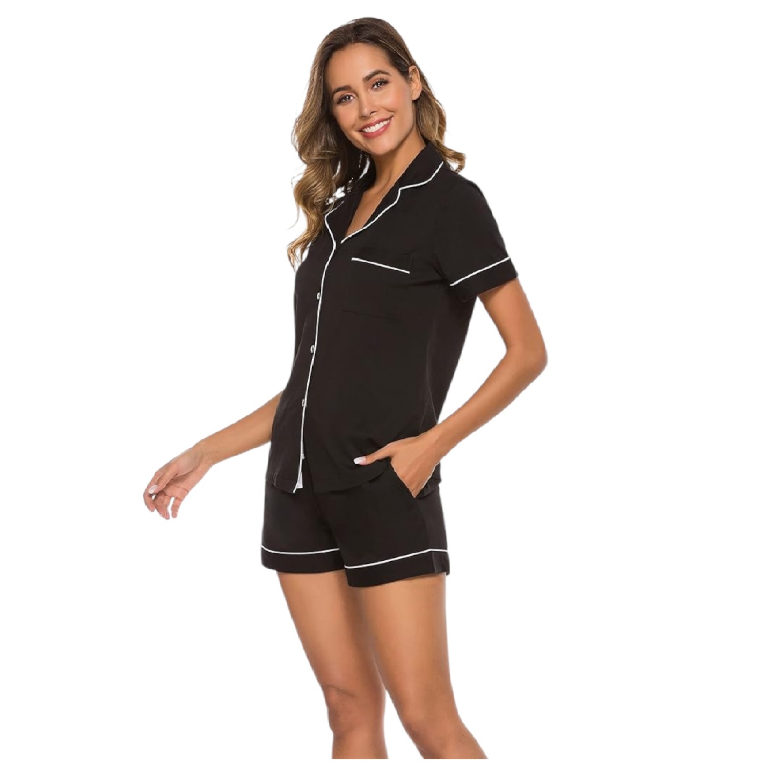 PIJAMA CAMISERO DAMA NEGRO - 1