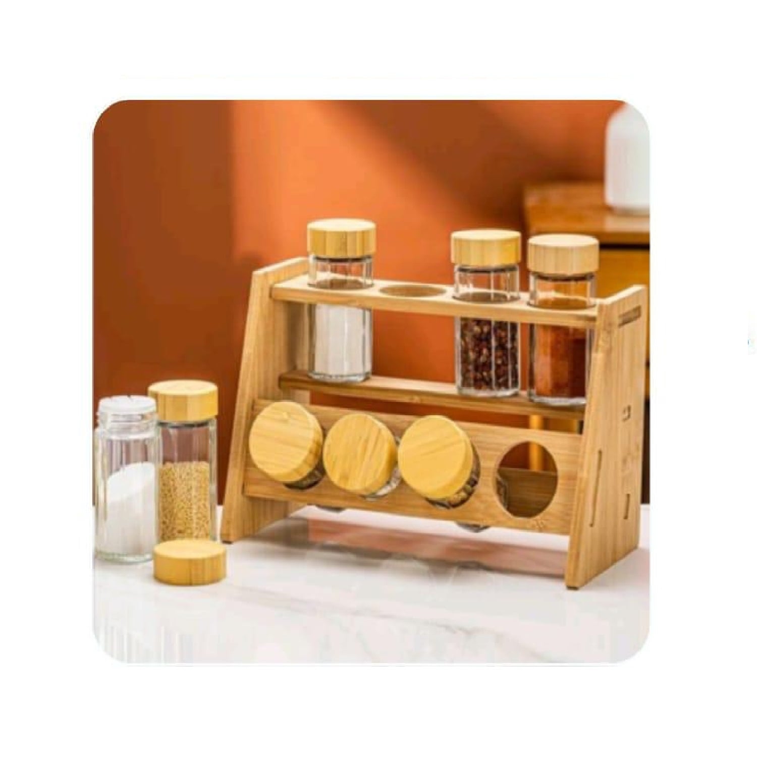 SET ORGANIZADOR CONDIMENTERO DE 2 NIVELES ESTILO NATURAL 4 PIEZAS - 1