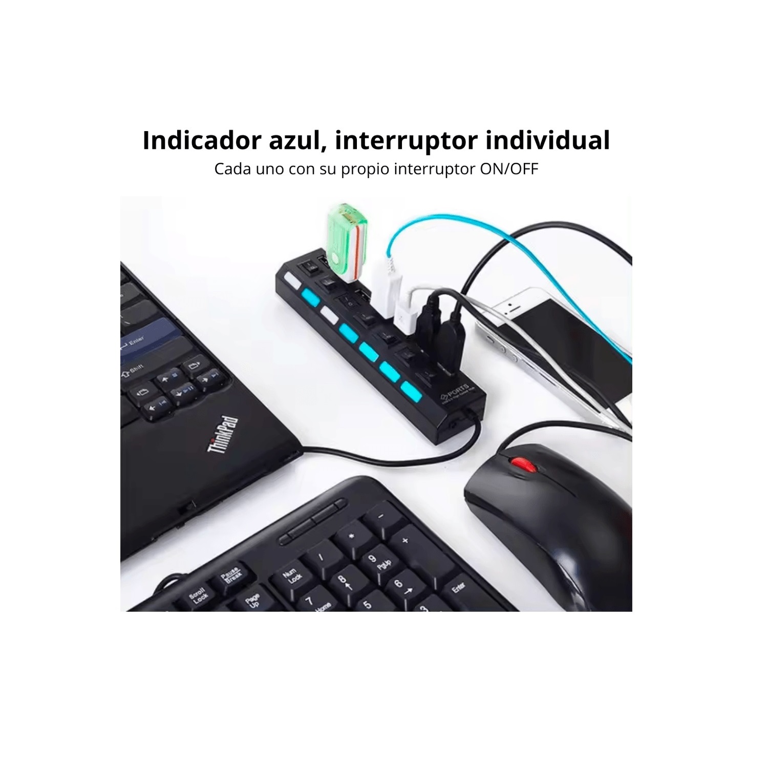 ADAPTADOR HUB USB 2.0 7 PUERTOS INTERRUPTOR INDIVIDUAL - 3