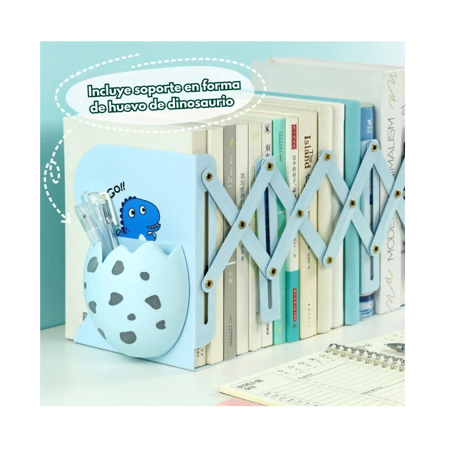 ORGANIZADOR DE LIBRERO PLEGABLE DINO KAWAII PARA NIÑO - 3