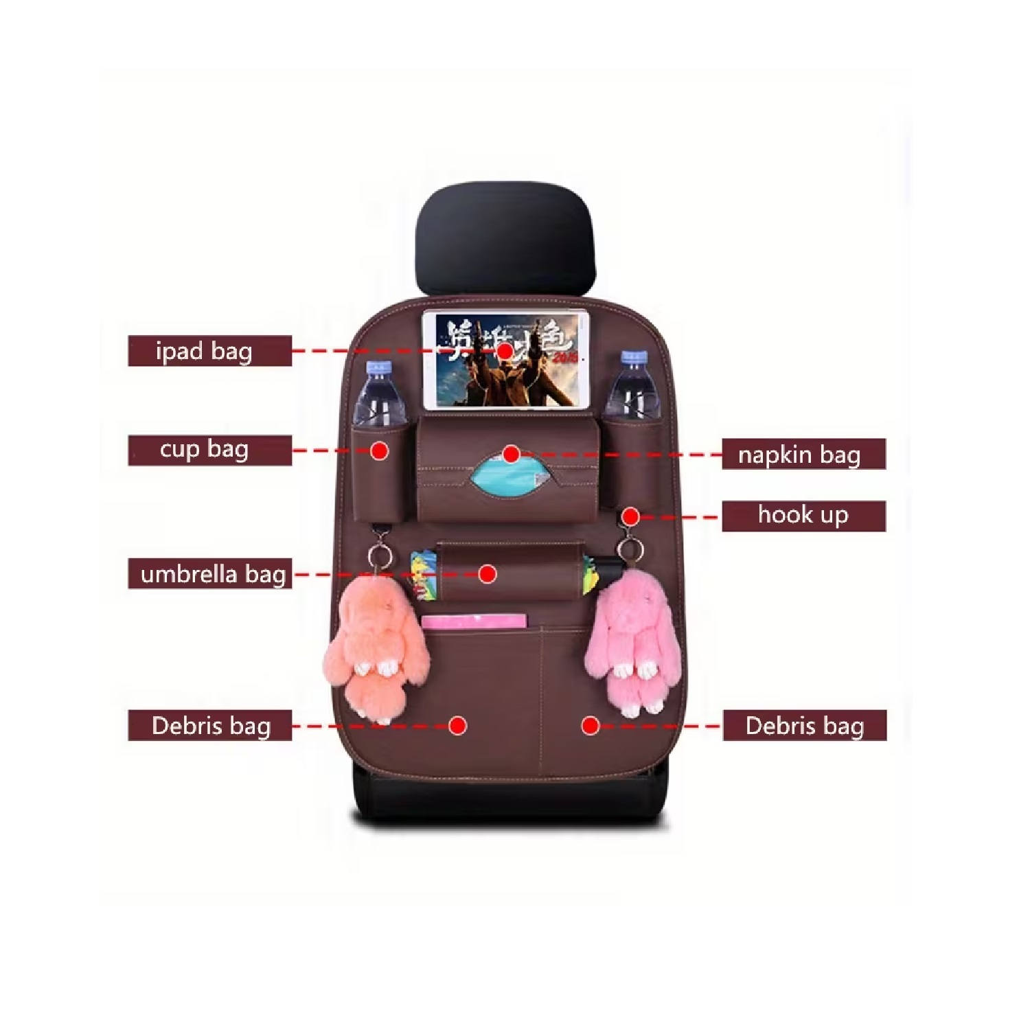 ORGANIZADOR PARA ASIENTO DE AUTO COLOR MARRÓN - 3