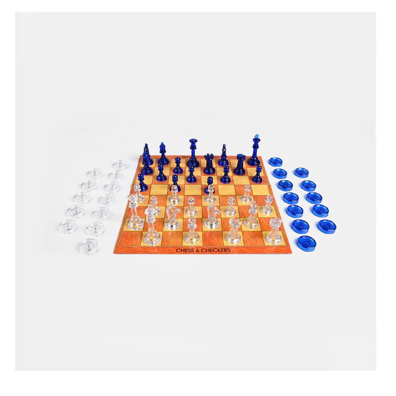 JUEGO DE AJEDREZ Y DAMAS 2 EN 1 DE CRISTAL CON TABLERO DE CARTÓN - 1
