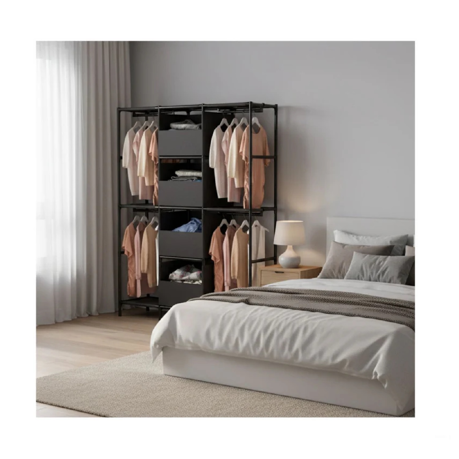 ROPERO COLGADOR MULTIFUNCIONAL ORGANIZADOR DE ROPA 3 CUERPOS NEGRO - 2
