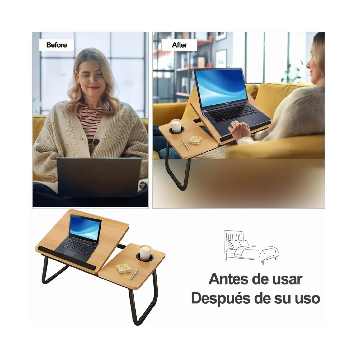 MESA CON SOPORTE PARA LAPTOP MULTIFUNCIONAL PARA MUJER - 3