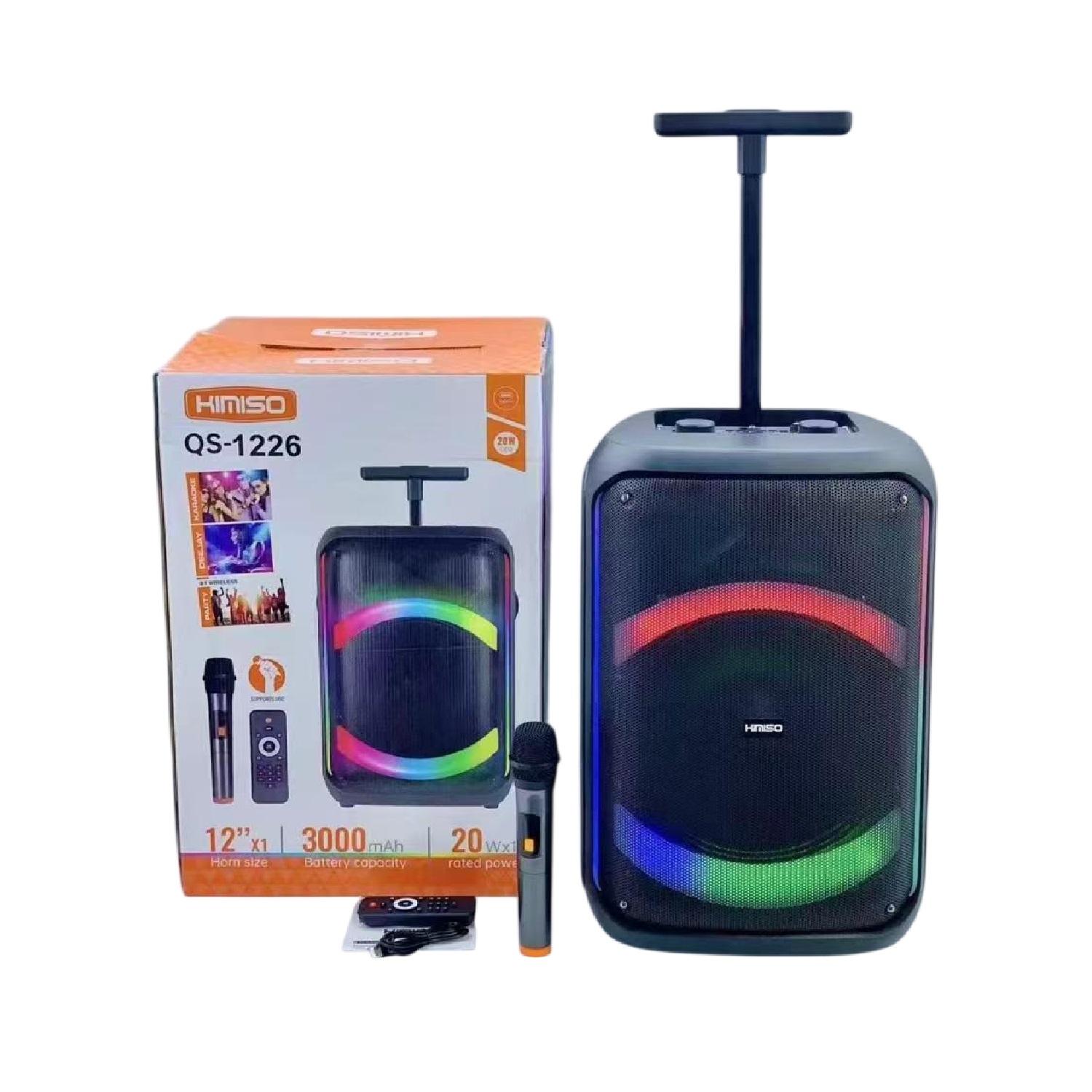 PARLANTE PORTÁTIL QS-1226 DE 12 PULGADAS CON BLUETOOTH LUCES LED RGB Y MICRÓFONO - 1