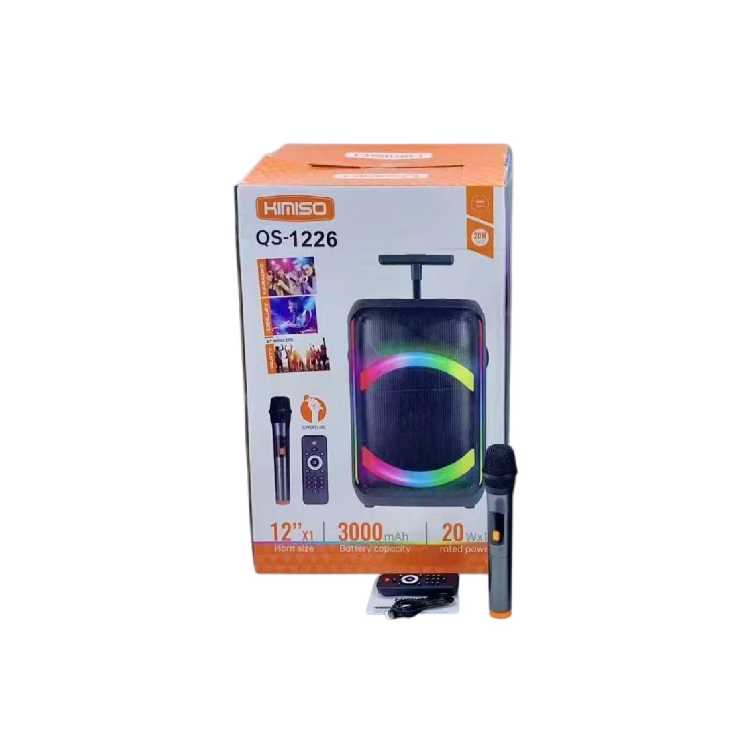 PARLANTE PORTÁTIL QS-1226 DE 12 PULGADAS CON BLUETOOTH LUCES LED RGB Y MICRÓFONO - 3