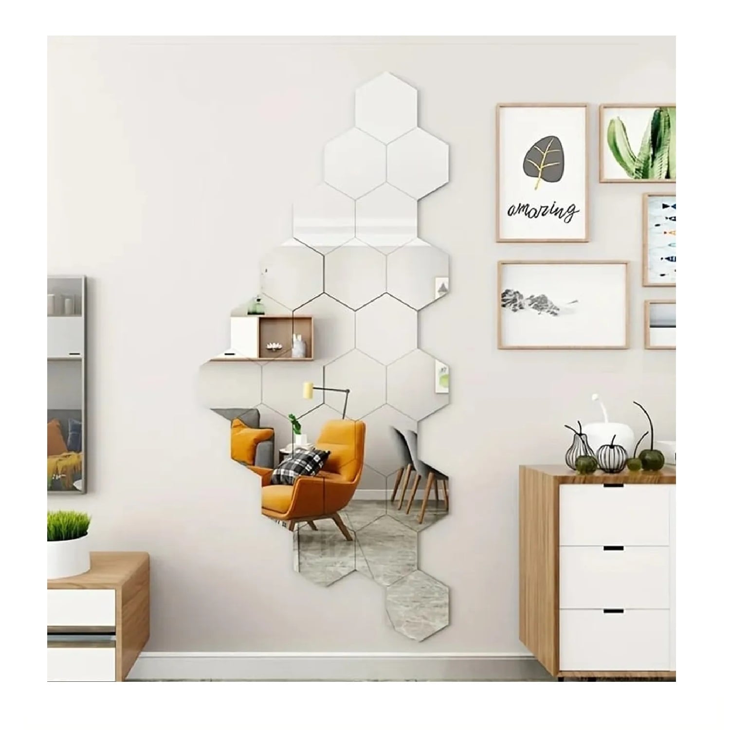 ESPEJOS HEXAGONALES DECORATIVOS AUTOADHESIVOS PACK X6 PARA PARED - 1
