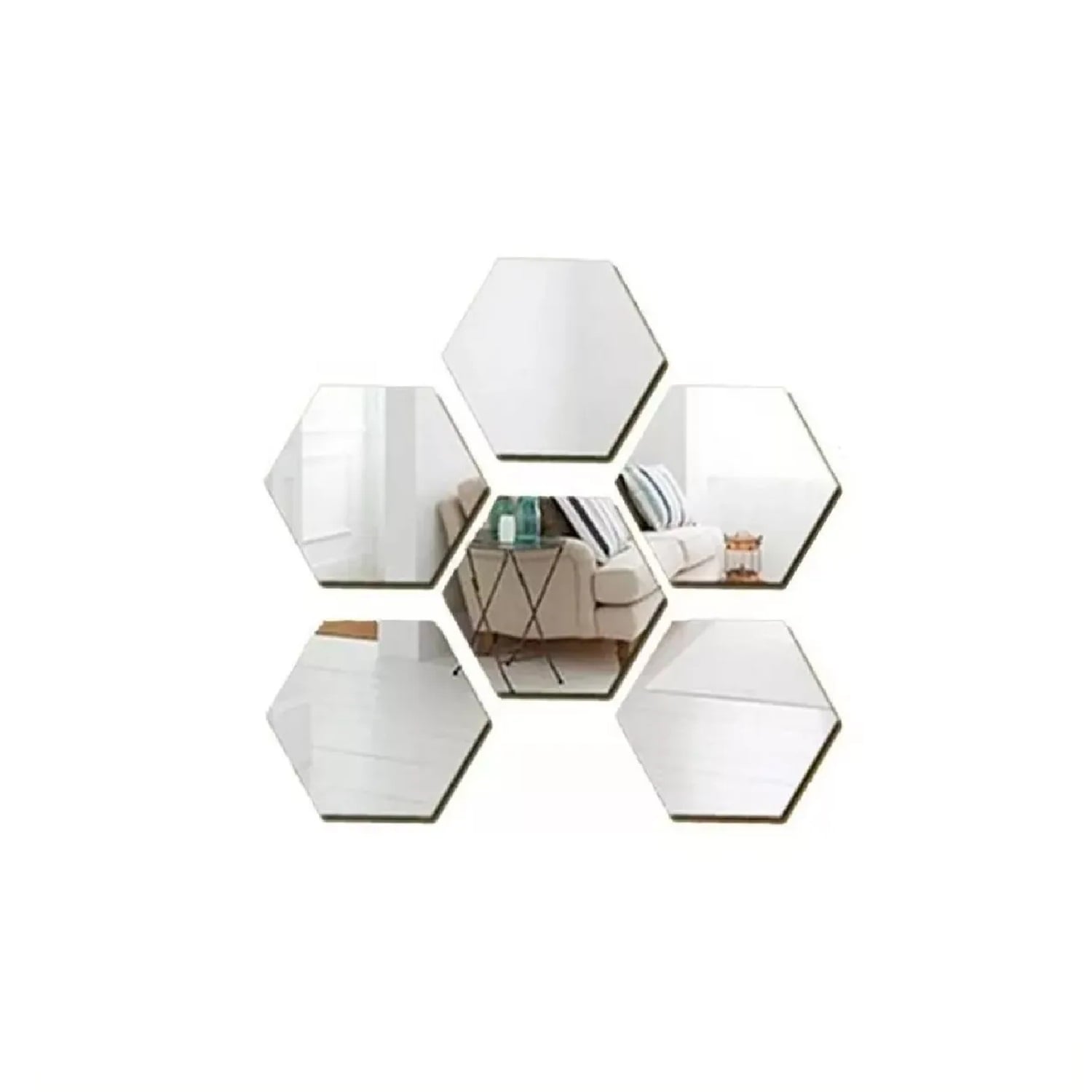 ESPEJOS HEXAGONALES DECORATIVOS AUTOADHESIVOS PACK X6 PARA PARED - 3