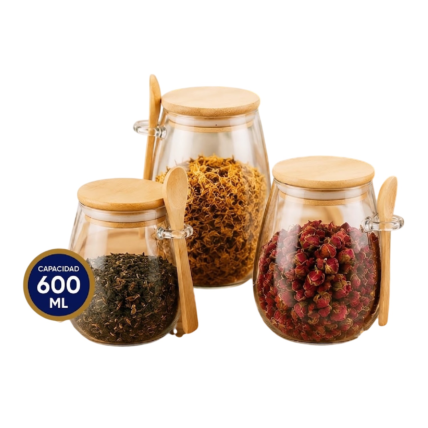 SET DE 3 FRASCOS CONDIMENTERO CON CUCHARA 600 ML - 2