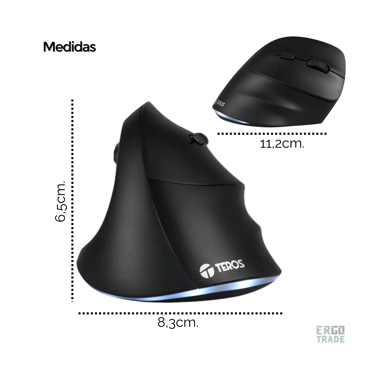 MOUSE INALÁMBRICO TEROS ERGONÓMICO VERTICAL TE5169N , RECARGABLE 2.4G Y BLUETOOTH - 5