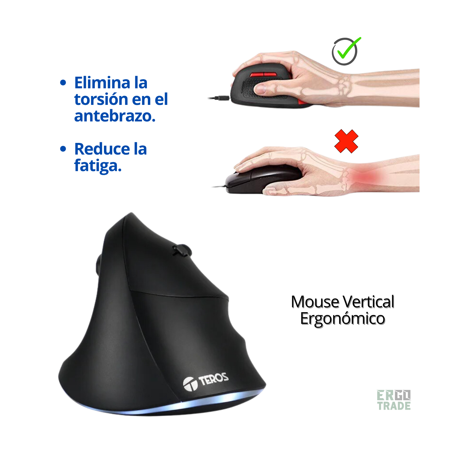 MOUSE INALÁMBRICO TEROS ERGONÓMICO VERTICAL TE5169N , RECARGABLE 2.4G Y BLUETOOTH - 6