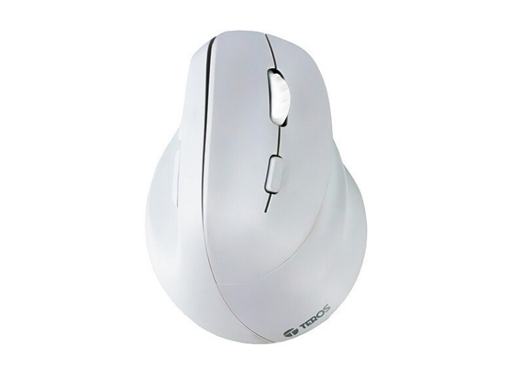 MOUSE ERGONÓMICO VERTICAL TEROS TE-1236S, INALÁMBRICO, RECARGABLE, DE COLOR BLANCO - 1
