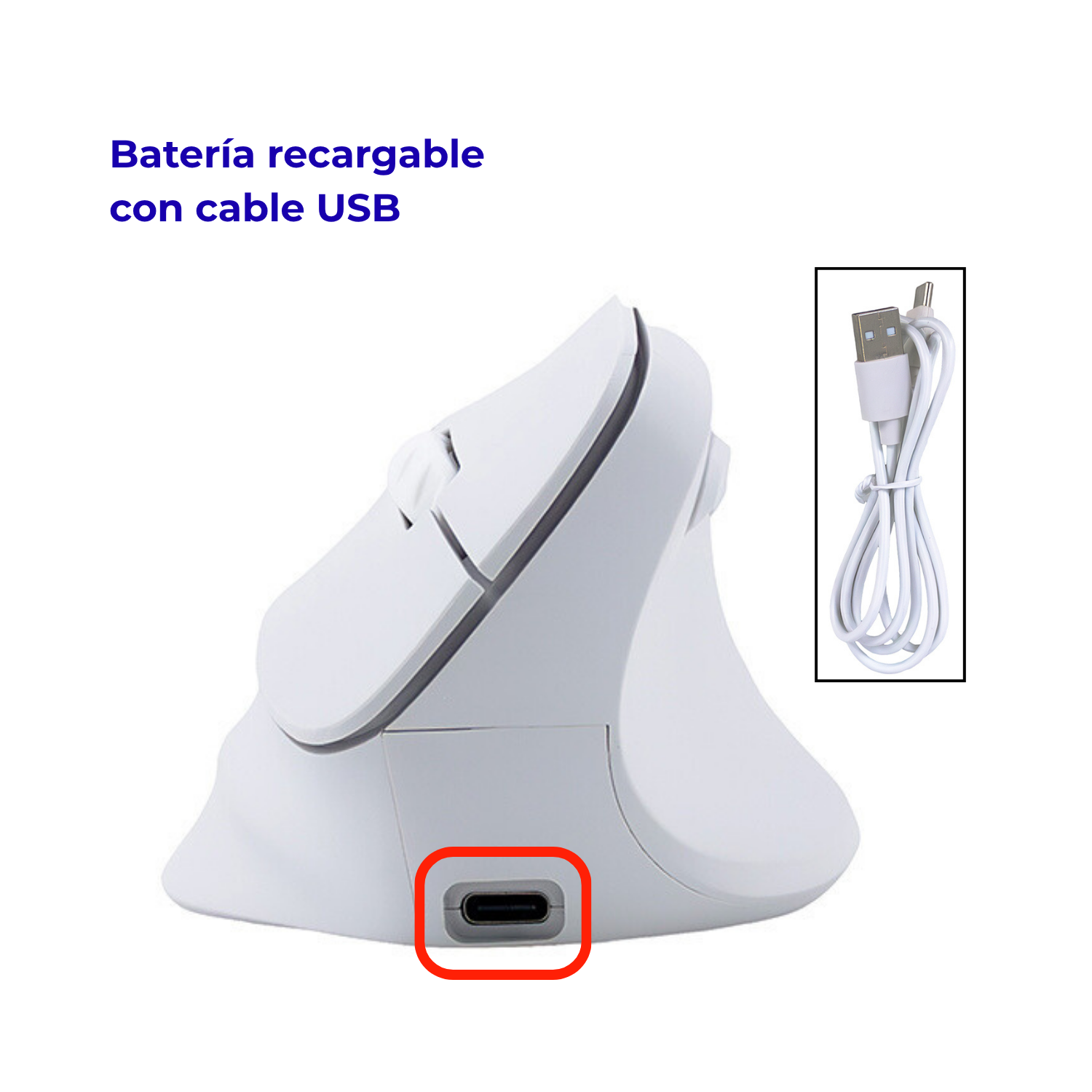 MOUSE ERGONÓMICO VERTICAL TEROS TE-1236S, INALÁMBRICO, RECARGABLE, DE COLOR BLANCO - 4