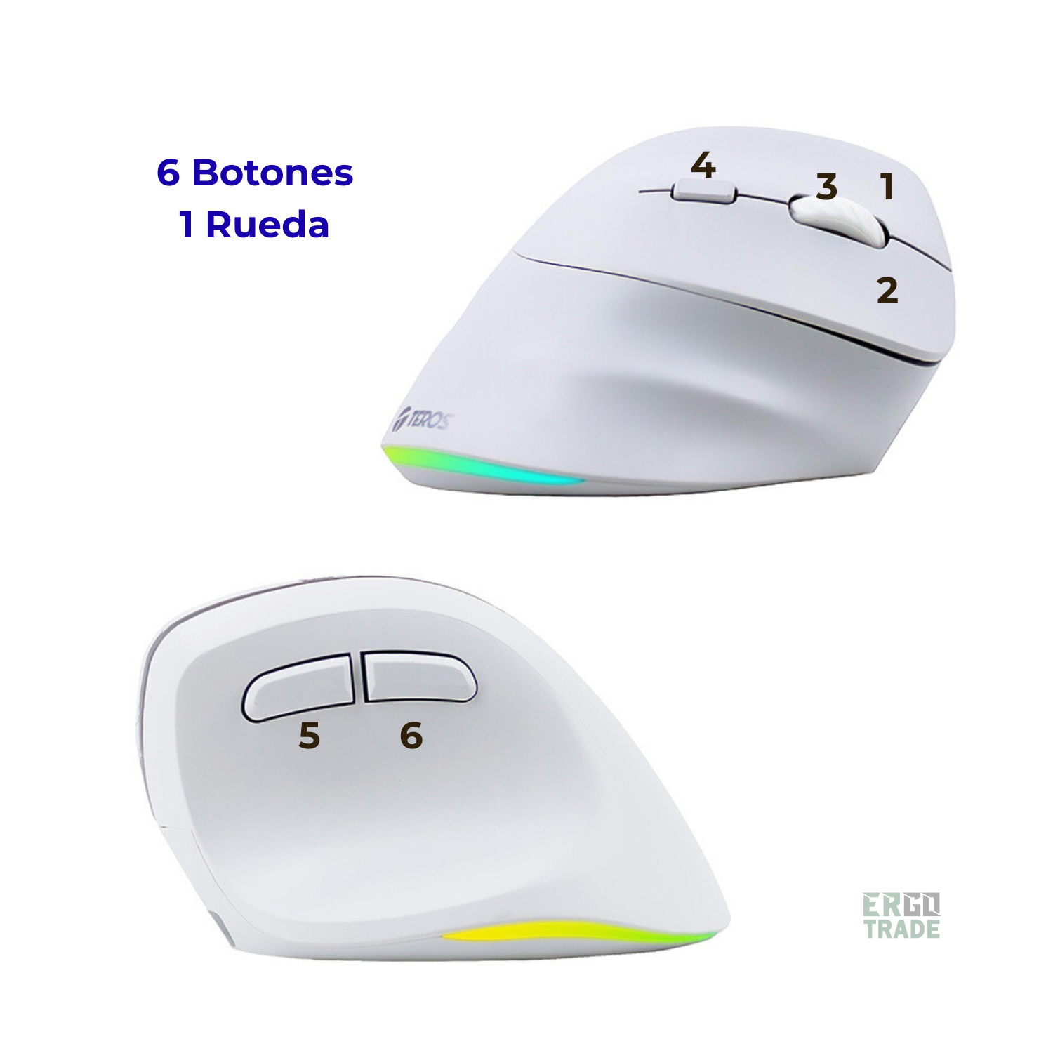 MOUSE ERGONÓMICO VERTICAL TEROS TE-1236S, INALÁMBRICO, RECARGABLE, DE COLOR BLANCO - 5