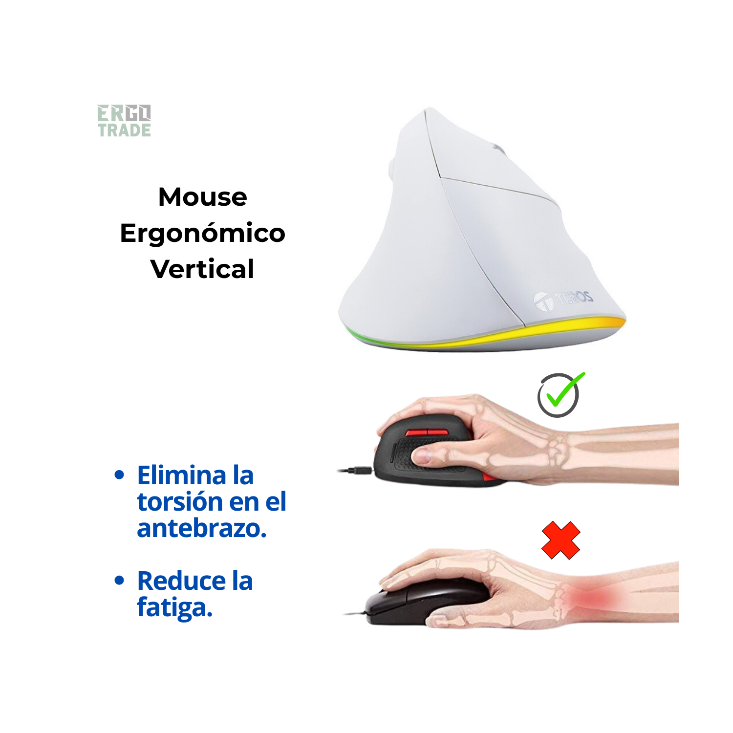 MOUSE ERGONÓMICO VERTICAL TEROS TE-1236S, INALÁMBRICO, RECARGABLE, DE COLOR BLANCO - 6