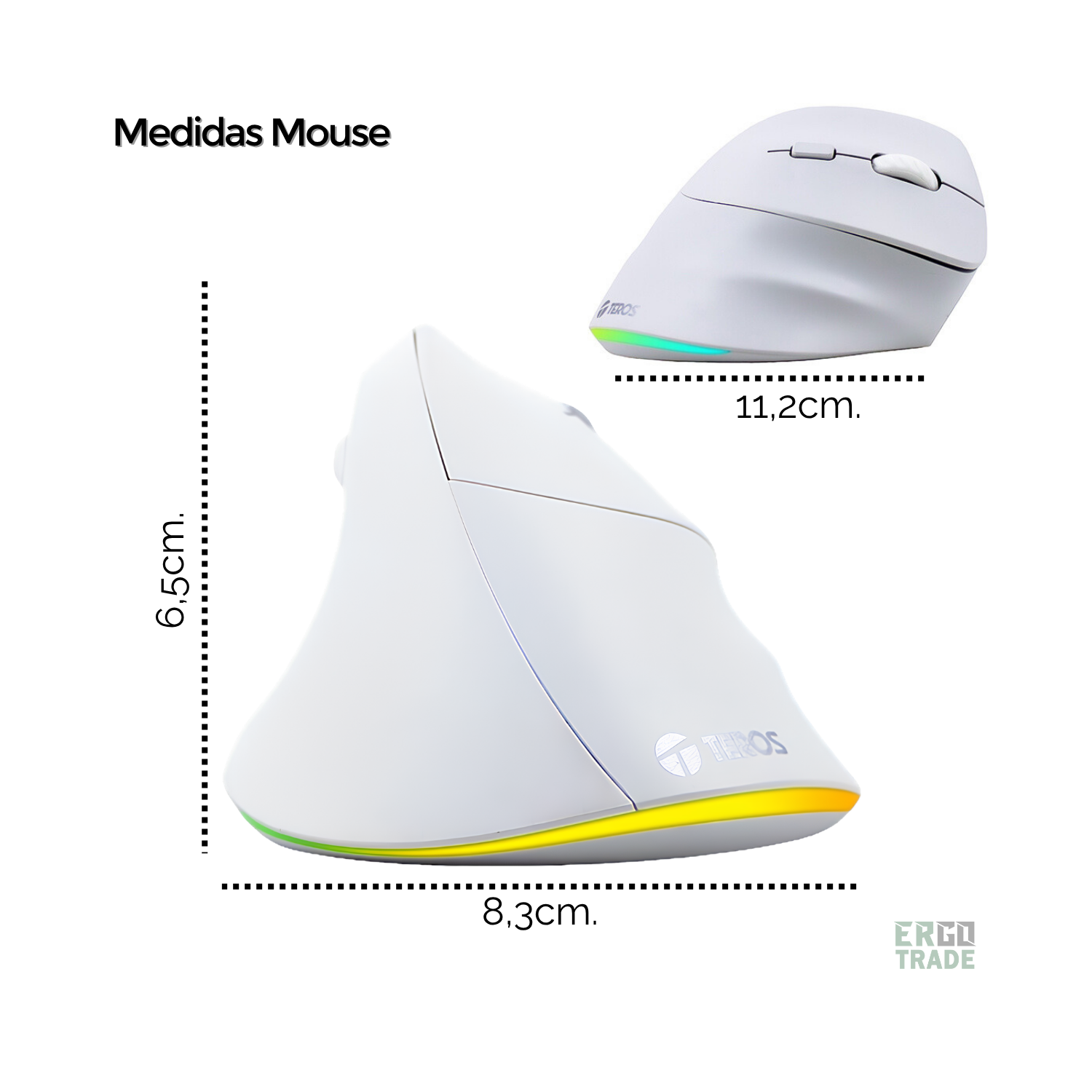 MOUSE VERTICAL TEROS TE1236S INALÁMBRICO, RECARGABLE, COLOR BLANCO Y MOUSE PAD TEROS CON ALMOHADILLA GEL. PACK ERGONÓMICO - 7