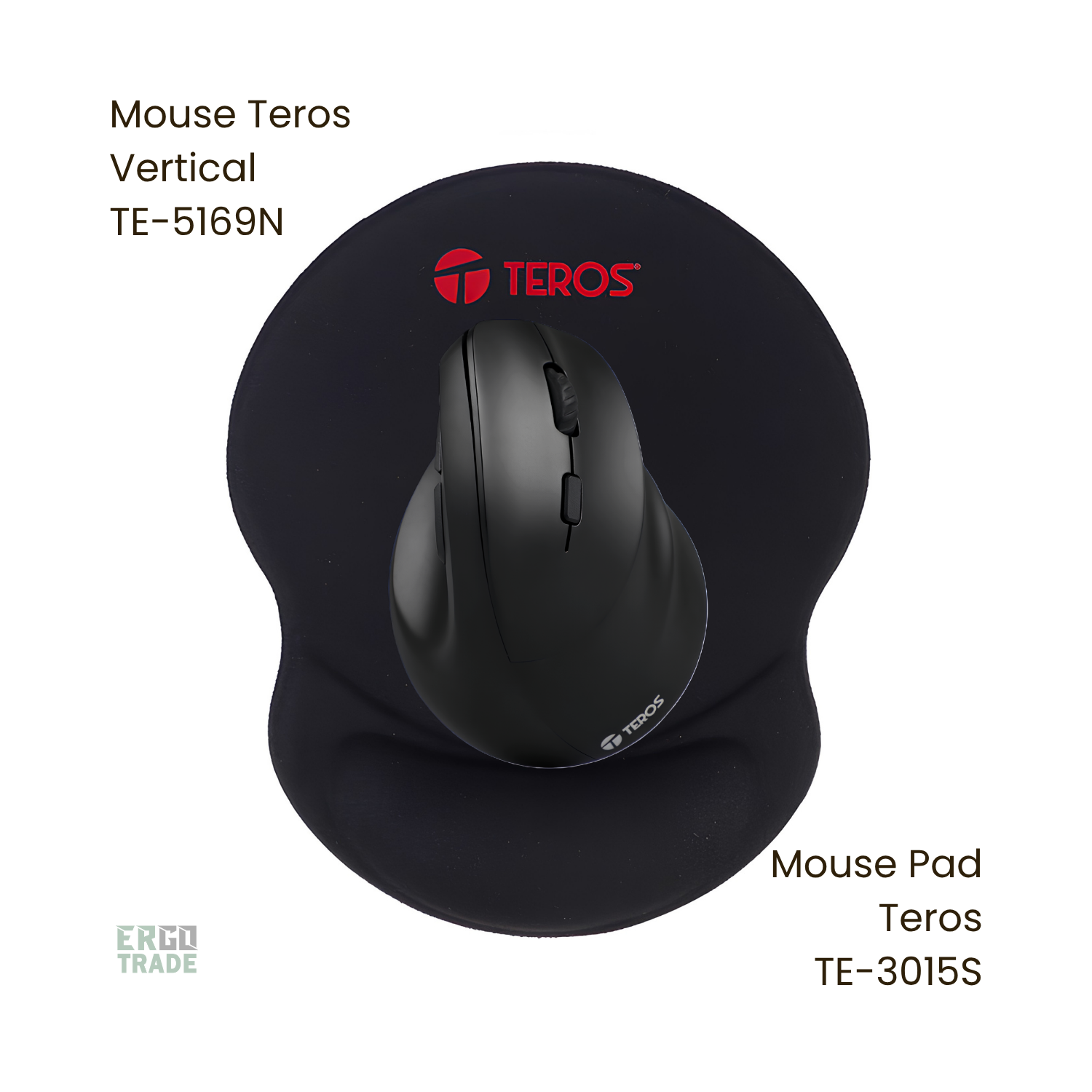 MOUSE VERTICAL TEROS TE5169N INALÁMBRICO, RECARGABLE, COLOR NEGRO Y MOUSE PAD TEROS CON ALMOHADILLA GEL. PACK ERGONÓMICO - 2