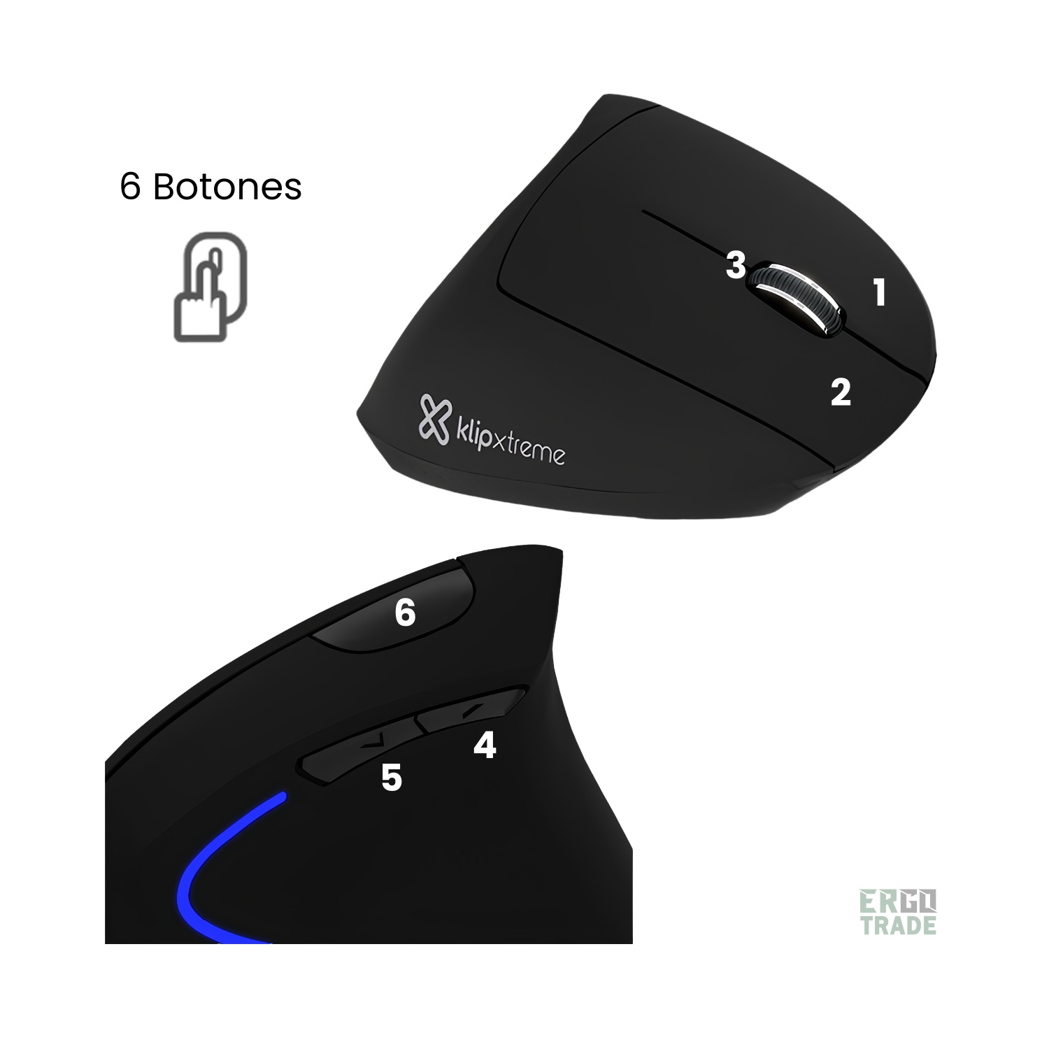 MOUSE VERTICAL ULTRA ERGONÓMICO KLIP XTREME EVEREST MAX KMW-850, INALÁMBRICO Y RECARGABLE - 3