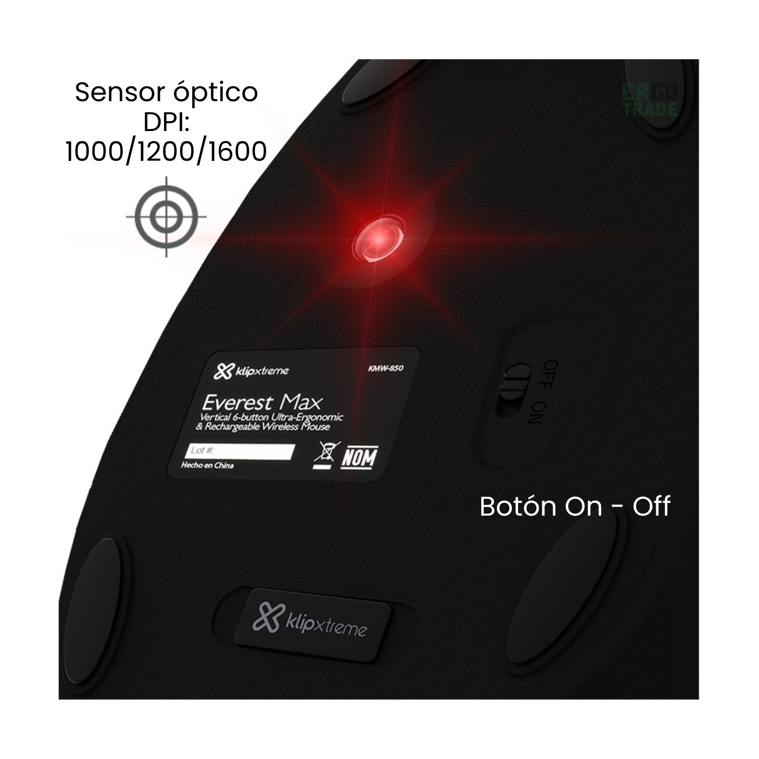 MOUSE VERTICAL ULTRA ERGONÓMICO KLIP XTREME EVEREST MAX KMW-850, INALÁMBRICO Y RECARGABLE - 5