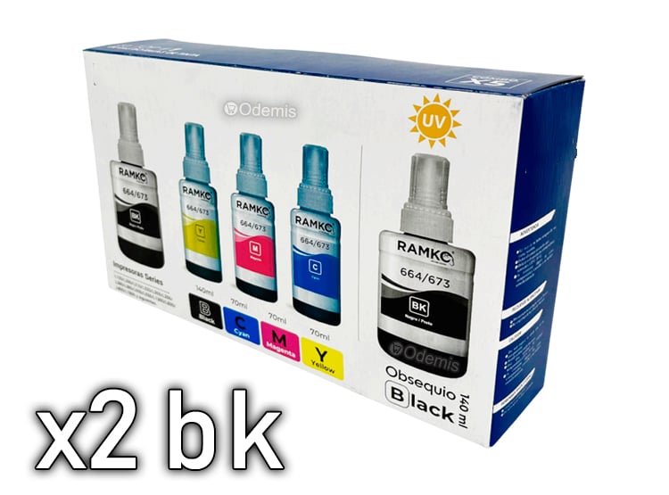 KIT DE TINTA COMPATIBLE T664 70ML NEGRO Y COLORES - 1