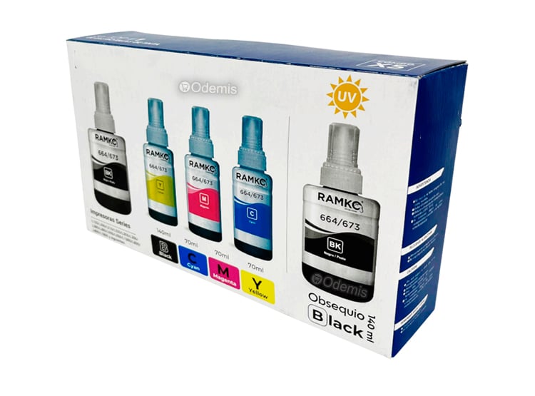 KIT DE TINTA COMPATIBLE T664 70ML NEGRO Y COLORES - 2