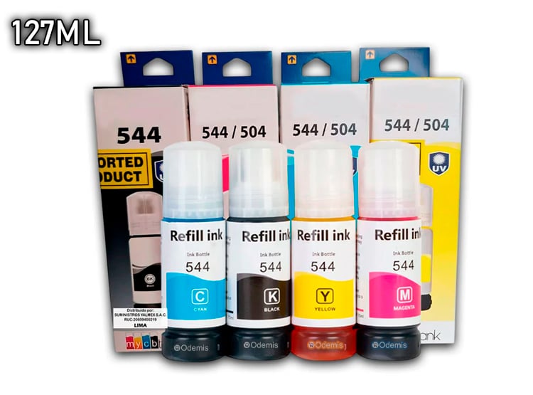 TINTA COMPATIBLE T504 T544 127ML KIT NEGRO Y COLORES - 1
