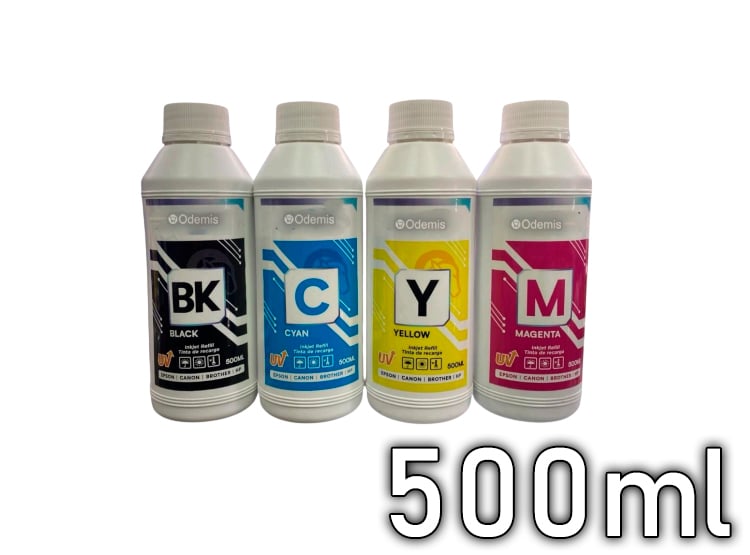 COMBO 4 TINTAS UV POR MEDIO LITRO PARA IMPRESORAS DE TINTA CONTINUA - 1