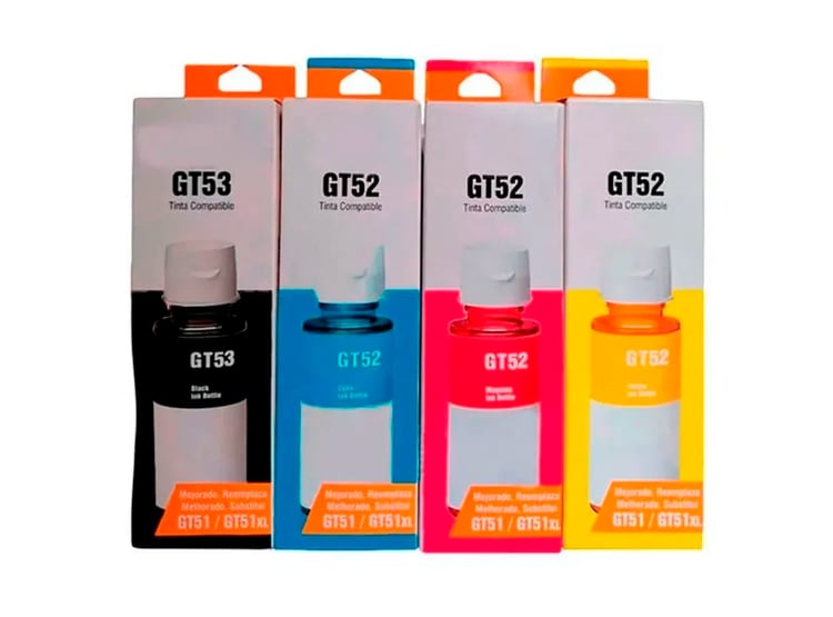 PACK DE 4 BOTELLAS DE TINTA HP GT53 / GT52 COMPATIBLE - 1