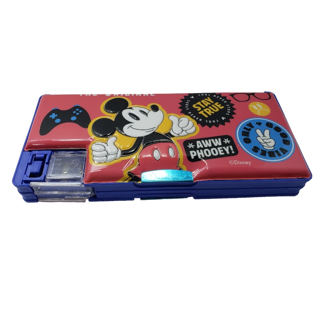 CARTUCHERA IMANTADA DOBLE COMPARTIMENTO DOBLE TAJADOR LINTERNA LED DISEÑO MICKEY MOUSE EN ALTO RELIEVE - 1