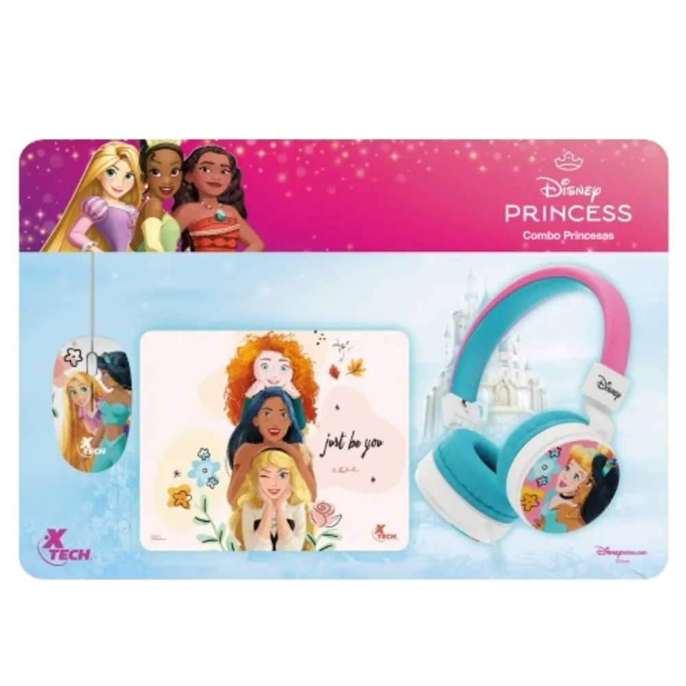 PACK 3 EN 1 XTECH PRINCESAS DE DISNEY INCLUYE AUDÍFONOS, MOUSE Y MOUSE PAD - 1