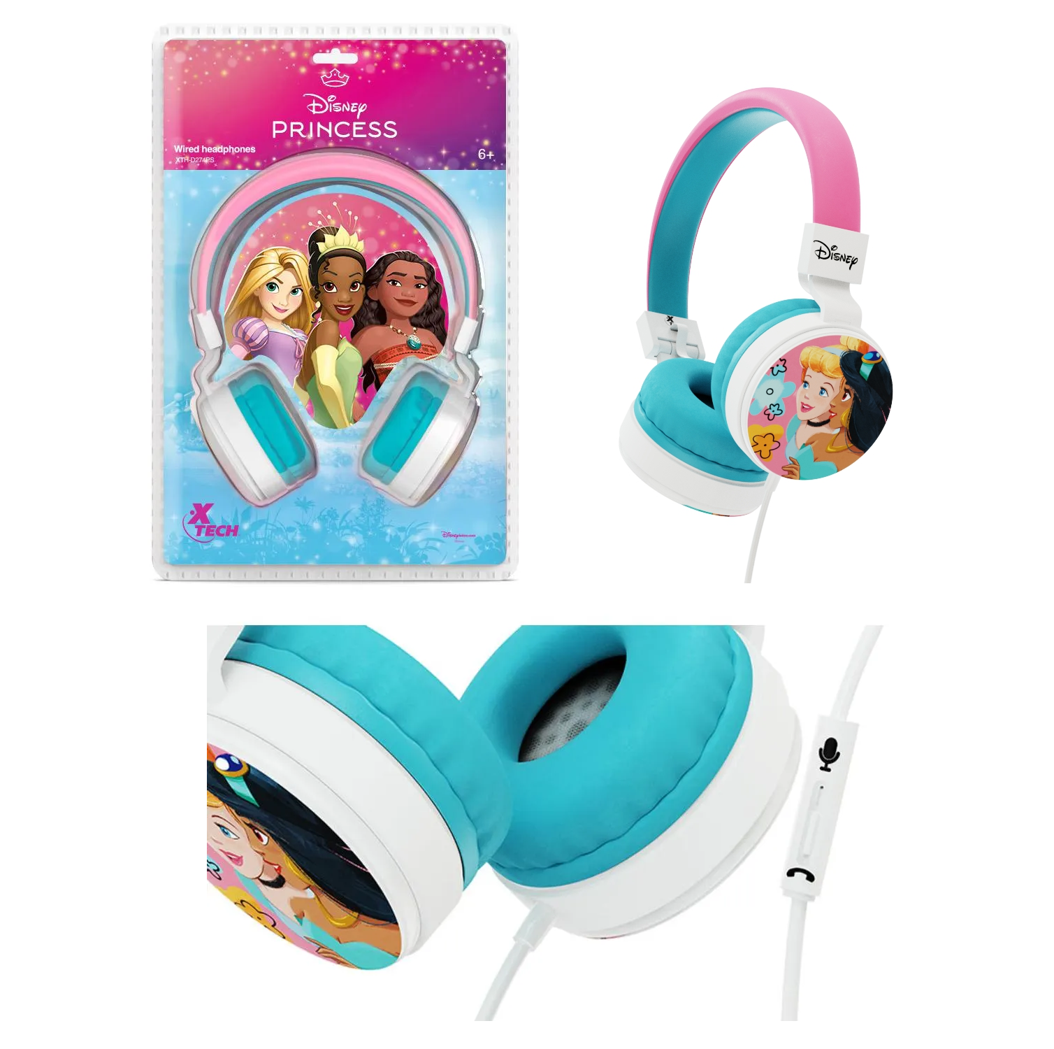 PACK 3 EN 1 XTECH PRINCESAS DE DISNEY INCLUYE AUDÍFONOS, MOUSE Y MOUSE PAD - 3