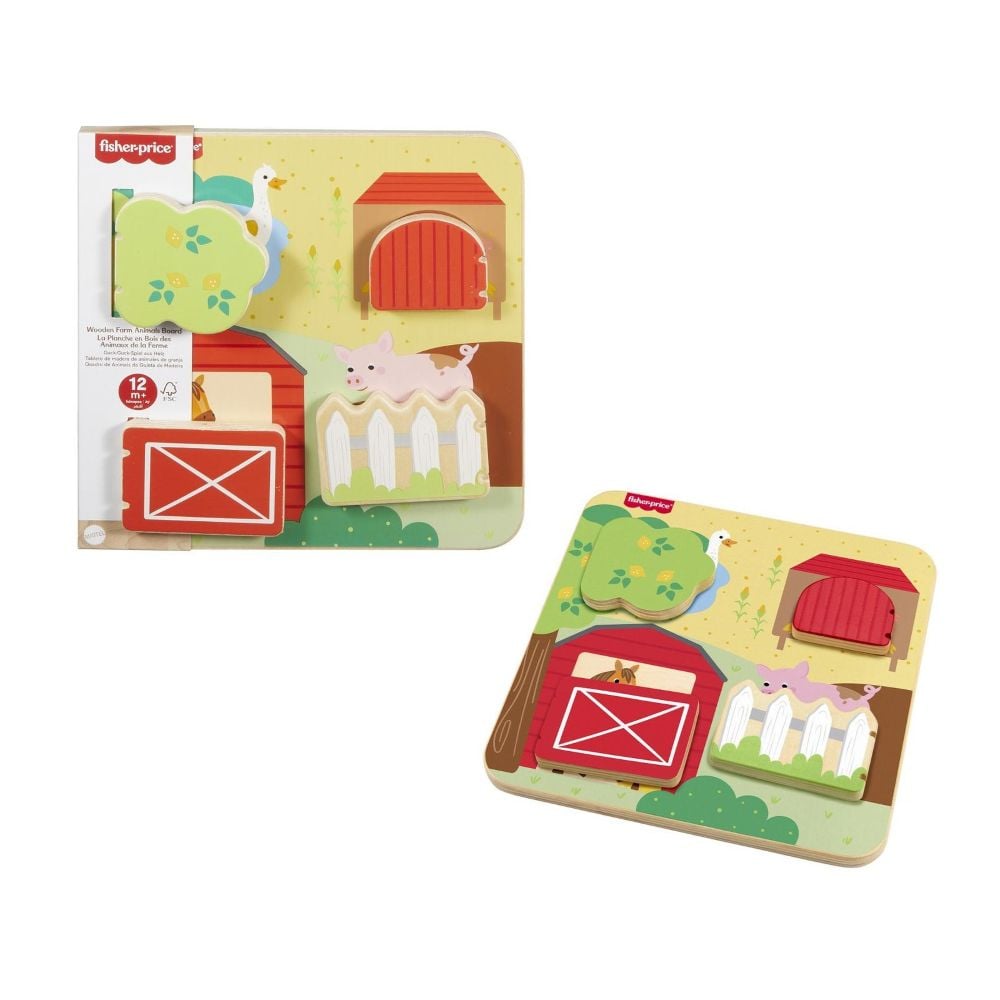 JUGUETE PARA BEBÉS FISHER PRICE TABLERO DE MADERA DE ANIMALES DE GRANJA - 1