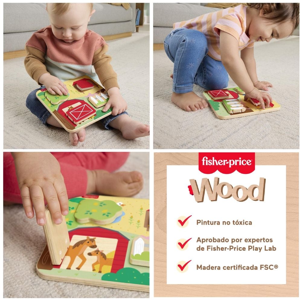 JUGUETE PARA BEBÉS FISHER PRICE TABLERO DE MADERA DE ANIMALES DE GRANJA - 6