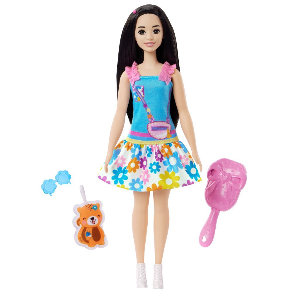 MUÑECA MI PRIMERA BARBIE CABELLO NEGRO CON FALDA DE FLORES - 2