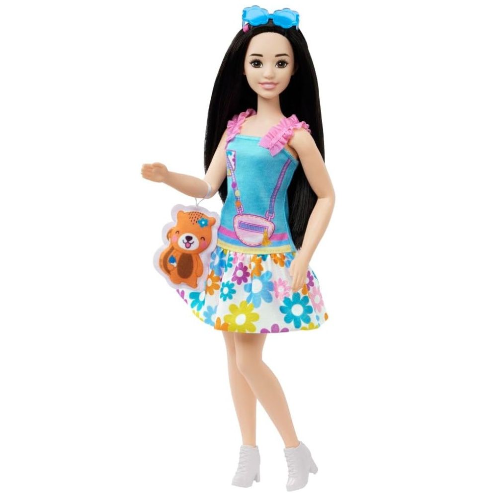 MUÑECA MI PRIMERA BARBIE CABELLO NEGRO CON FALDA DE FLORES - 3