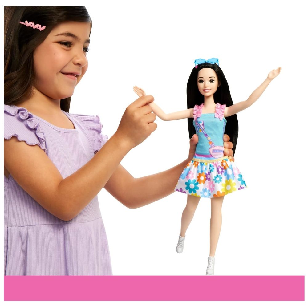 MUÑECA MI PRIMERA BARBIE CABELLO NEGRO CON FALDA DE FLORES - 7